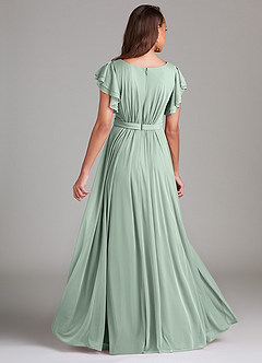 Azazie Daphne Modest Bridesmaid Dresses A-Line Ruched Mesh Floor-Length Dress image2