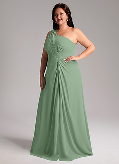 Azazie Brooke Robes de demoiselle d'honneur Robe Trapèze en Mousseline de soie Ue épaule Matcha image11