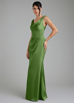 Azazie Spencer Vestidos de damas de honor Vestido Albahaca de Satén Elástico de Corte Sirena con Plisado image3