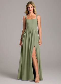 Azazie Rosaline Bridesmaid Dresses Pistachio A-Line Side Slit Chiffon Dress image4