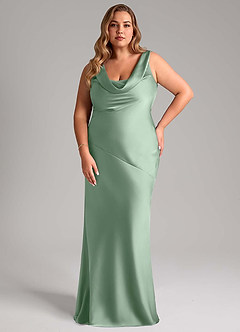 Azazie Rylina Vestidos de damas de honor Vestido de Agave de Satén Elástico de Corte Sirena image7