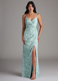 Azazie Maci 신부 들러리 드레스 쉬스 주름진 플로럴 번아웃 바닥 길이 드레스 image1