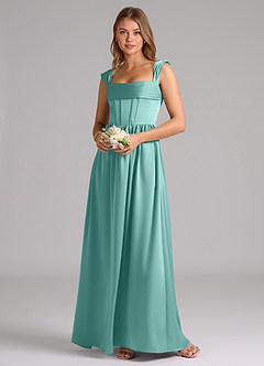 Azazie Hattie Robes de demoiselle d'honneur Robe Trapèze en Satin extensible Corset Aqua image1