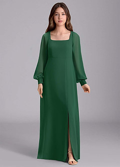 Azazie Bondi Junior Abito A-Line in Chiffon Blusa Verde Scuro image7