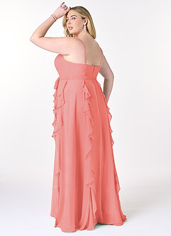 Azazie Peyton Bridesmaid Dresses Coral A-Line Ruched Chiffon Dress image10