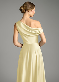 Azazie Xanthe Brautjungfernkleider Eine Linie Schulterfrei Stretch-Satin Kleid Zitronensorbet image6