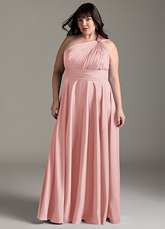 Azazie Charlize Jurken voor bruidsmeisjes Jurk van Stretch Satijn met A-lijn One-shoulder Poederroze image13