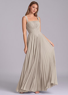 Azazie Mina 신부 들러리 드레스 A라인 주름진 쉬폰 바닥 길이 드레스 image3