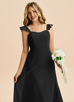 Azazie Mavie Junior A-Line Ruchede Chiffon Gulv-længde Junior brudepige Kjole image5