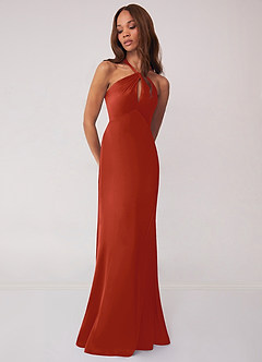 Barbie ♥ Azazie Bridesmaid Dresses Rust Sheath Stretch Satin Dress image4