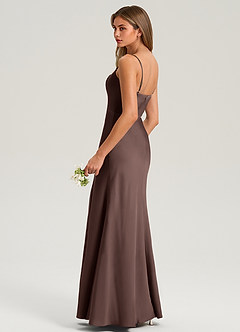Azazie Lidia Bridesmaid Dresses Ganache Mermaid Side Slit Stretch Satin Dress image6