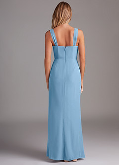 Azazie Denice Abiti da Damigella Abito Tubino in Chiffon a Pieghe Blu Acciaio image2