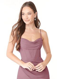 Azazie Mai Bridesmaid Dresses Vintage Mauve Sheath Pleated Chiffon Dress image5