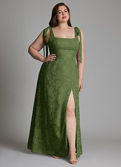 Azazie Debra Bridesmaid Dresses Olive A-Line with Pockets Floral Burnout Dress image7
