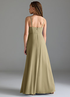 Azazie Moira Junior Moss Green A-Line with Pockets Chiffon Dress image5