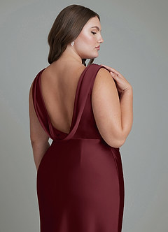 Azazie Kieryn Bridesmaid Dresses Cabernet Mermaid Pleated Stretch Satin Dress image14