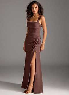 Azazie Jesaphine Bridesmaid Dresses Espresso Sheath Bow Chiffon Dress image3
