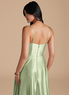 Azazie Elle Bridesmaid Dresses Dusty Sage A-Line with Pockets Metallic Satin Dress image4