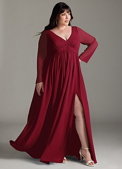 Azazie Teton Maternity Bridesmaid Dresses A-Line Long Sleeve Chiffon Floor-Length Dress image11