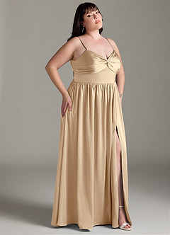 Azazie Zeya Bridesmaid Dresses Champagne A-Line Pleated Stretch Satin Dress image11