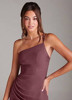 Azazie Eren Vestidos de damas de honor Vestido de Sangrado de Gasa de Corte Recto con Hombro unilateral image6