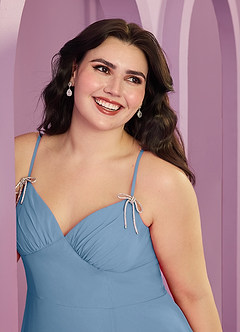 Barbie ♥ Azazie Bridesmaid Dresses Steel Blue A-Line with Pockets Chiffon Dress image4