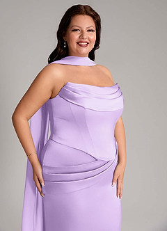 Azazie Sorrel Vestidos de damas de honor Vestido de Lila de Satén Elástico de Corte Sirena Convertible con Sin tirantes image13