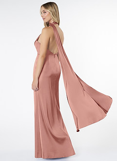 Azazie Kaylani Bridesmaid Dresses Rosette Mermaid High Neck Stretch Satin Dress image4
