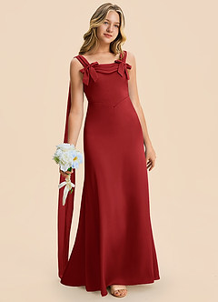 Azazie Chelsea Junior Pomegranate Sheath Pleated Stretch Satin Dress image3