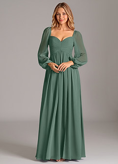 Azazie Bailee Bridesmaid Dresses Sea Moss A-Line Long Sleeve Chiffon Dress image6