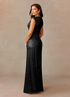 Azazie Sacramento Mother of the Bride Dresses Black A-Line Ruched Sequins Dress image6