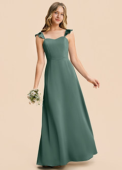 Azazie Mavie Junior A-Linie Gestreift Stretch-Satin Kleid Eukalyptus image4