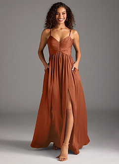 Azazie Alia Bridesmaid Dresses Cedar Rose A-Line Pleated Stretch Satin Dress image5