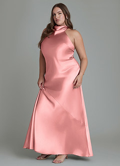 Azazie Velli Bridesmaid Dresses Rosette Sheath High Neck Metallic Satin Dress image12