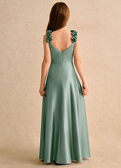 Azazie Rosita Girls Formal Robe Demoiselle D'honneur Fillette Robe Trapèze en Mat Satiné Plissé Sauge D'argent image4