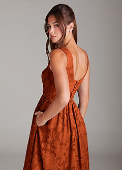 Azazie Alissa Brautjungfernkleider A-Linie mit Taschen Blumen-Burnout Kleid Paprika image2