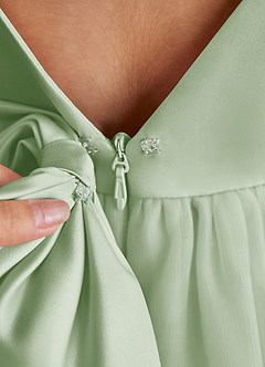 Azazie Twinkle Toes Flower Girl Dresses Dusty Sage A-Line Bow Tulle Dress image6