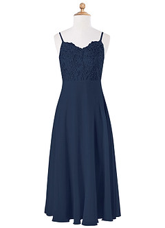 Azazie Sonya Junior A-Linie Spitze Chiffon Kleid Dunkelmarine image5