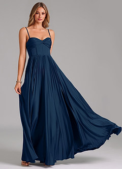 Azazie Tyla Bridesmaid Dresses Dark Navy A-Line Sweetheart Neckline Stretch Satin Dress image5