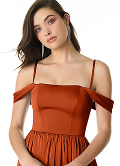 Azazie Morana Bridesmaid Dresses Paprika A-Line Off the Shoulder Stretch Satin Convertible Dress image6