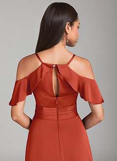 Azazie Dakota Bridesmaid Dresses Rust A-Line Off the Shoulder Stretch Satin Dress image6