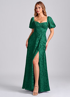 Azazie Mirian Bridesmaid Dresses Emerald A-Line Sweetheart Neckline Floral Burnout Dress image4