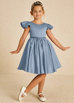 Azazie Sugar Plum Flower Girl Dresses Dusty Blue A-Line Bow Matte Satin Dress image2