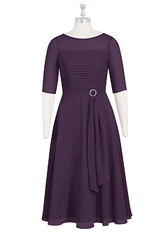Azazie Naomi Mother of the Bride Dresses Plum A-Line Boatneck Pleated Chiffon Dress image7