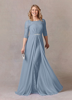 Azazie Leonine Mother of the Bride Dresses Dusty Blue A-Line Scoop lace Chiffon Dress image1
