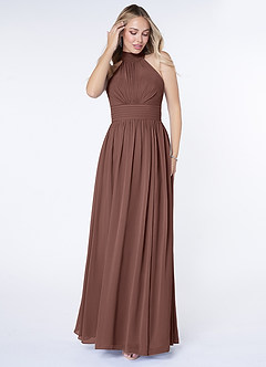 Azazie Iman Bridesmaid Dresses Espresso A-Line A-Line Ruched Chiffon Dress image4
