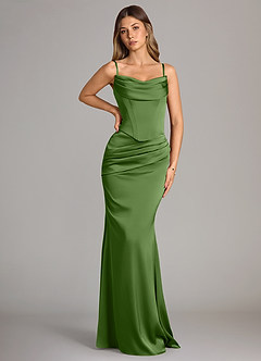Azazie Sorrel Bridesmaid Dresses Basil Mermaid Strapless Stretch Satin Convertible Dress image6