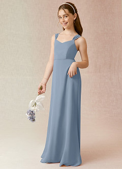 Azazie Denice Junior Dusty Blue A-Line Chiffon Dress image3
