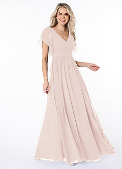 Azazie Zella Bridesmaid Dresses Rose Petal A-Line Lace Chiffon Dress image3