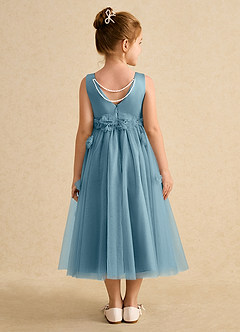Azazie Lux Flower Girl Dresses Moody Blue A-Line Beaded Tulle Dress image2